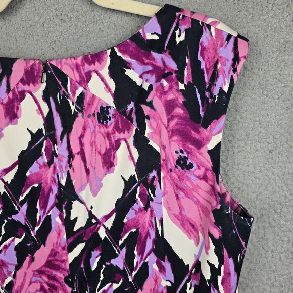 Talbots Dress Women 14 Pink Purple Floral Sheath Kick Pleat Spring Colorful - Picture 7 of 10
